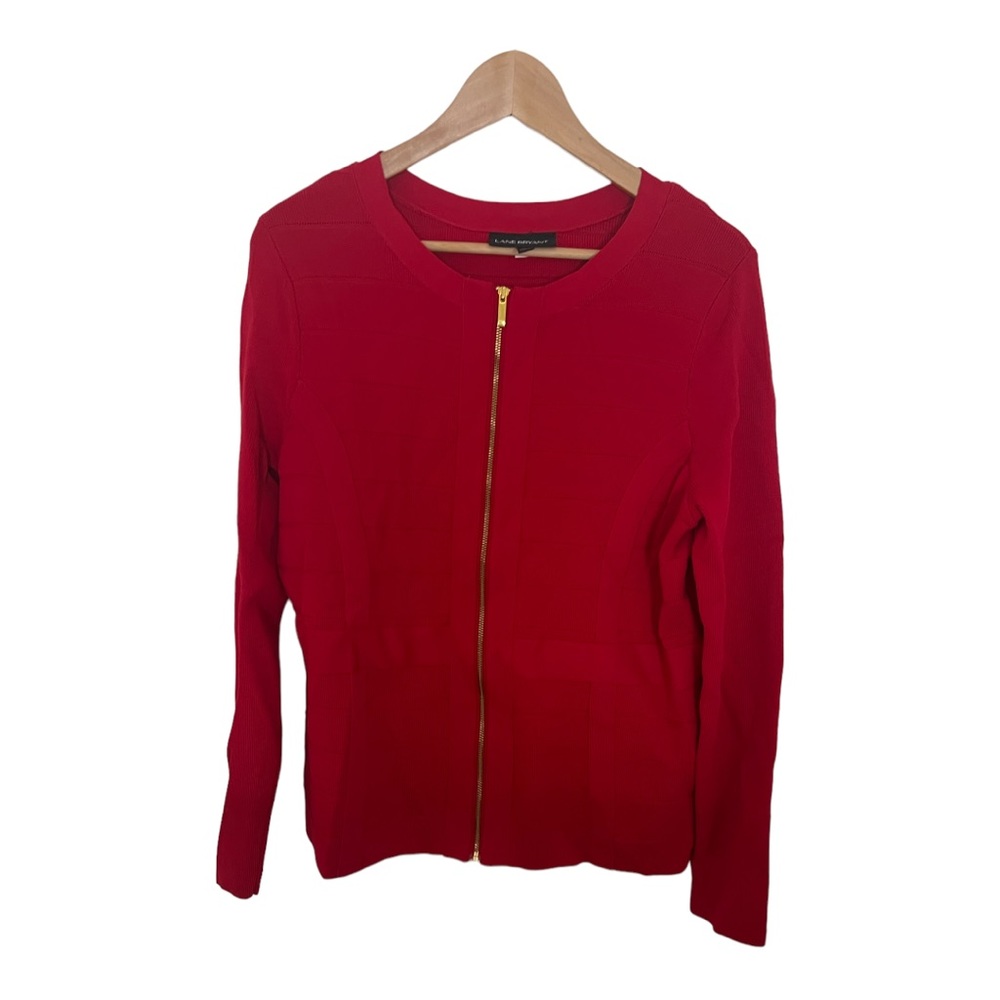 Lane Bryant Sweater With Gold Zipper Ruby Red Size 14